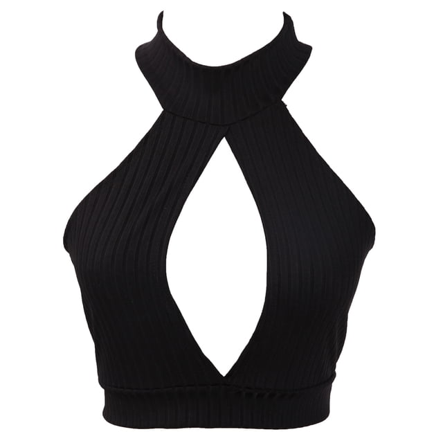 Mialoley Femmes Été Aguichant Sans Manches Meilleur Couleur Unie Creux Col Roulé Crop Tops