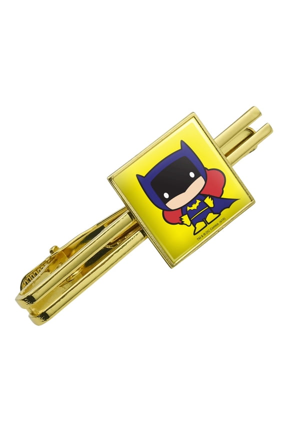 Batman Batgirl Cute Chibi Character Square Tie Bar Clip Clasp Tack- Silver or Gold
