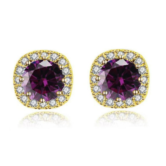 Paris Jewelry 14k Yellow Gold 3Ct Round Created Amethyst Halo Stud Earrings Plated