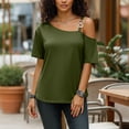 thumbnail image 4 of Uootdi Womens T Shirts Solid Color V Neck Button Front Loose Fit Short Sleeve Breathable Tops Casual Blouses Summer Vacation Wear Gift, 4 of 6