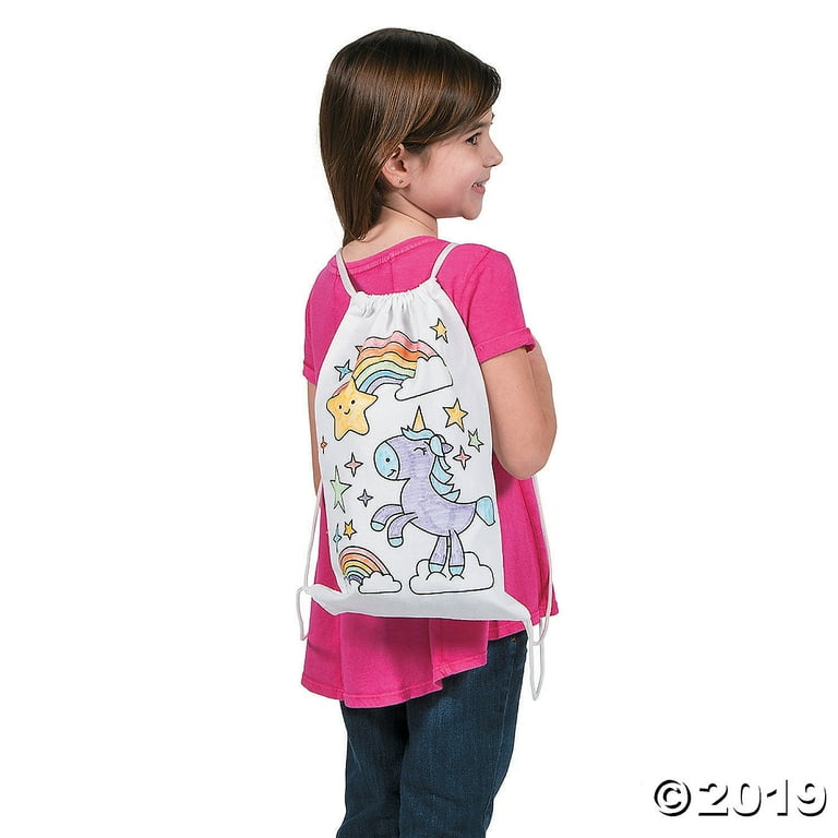 Color Your Own Medium Unicorn Canvas Drawstring Bags Craft Kits Fabric CYO General Other 12 Pieces Black White