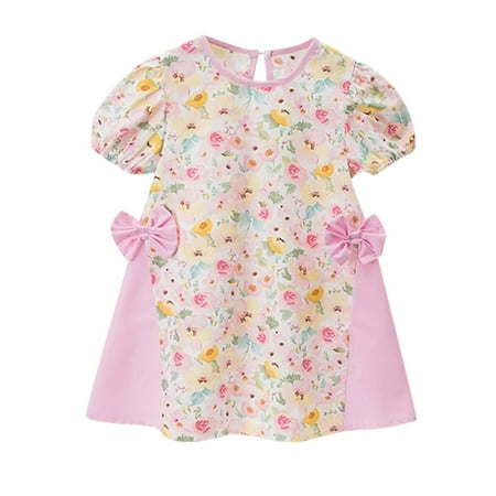 

Children Kids Toddler Girls Dresses Short Bubble Sleeve Bowknot Floral Patchwork Princess Dress Outfits Clothes