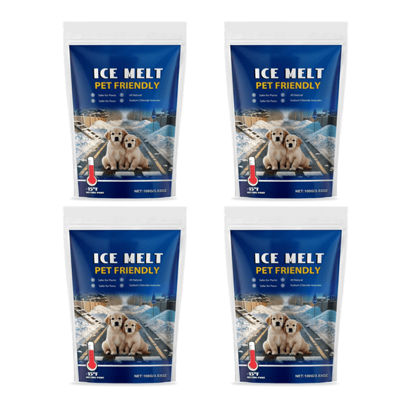 4Pcs Pet Safe Ice Melt Safe for Concrete, Rock Salt for Snow Melt Alternative, Pet Friendly Ice Melt Pet Safe Formula with 50% Less Chloride, Driveways & Lawns For Cleaning