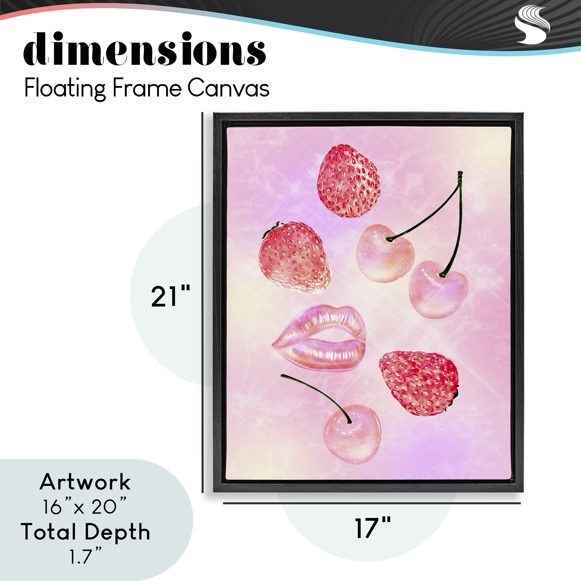 Pink Fruits and Kisses Black Framed Floater Canvas Wall Art, design by Ziwei Li