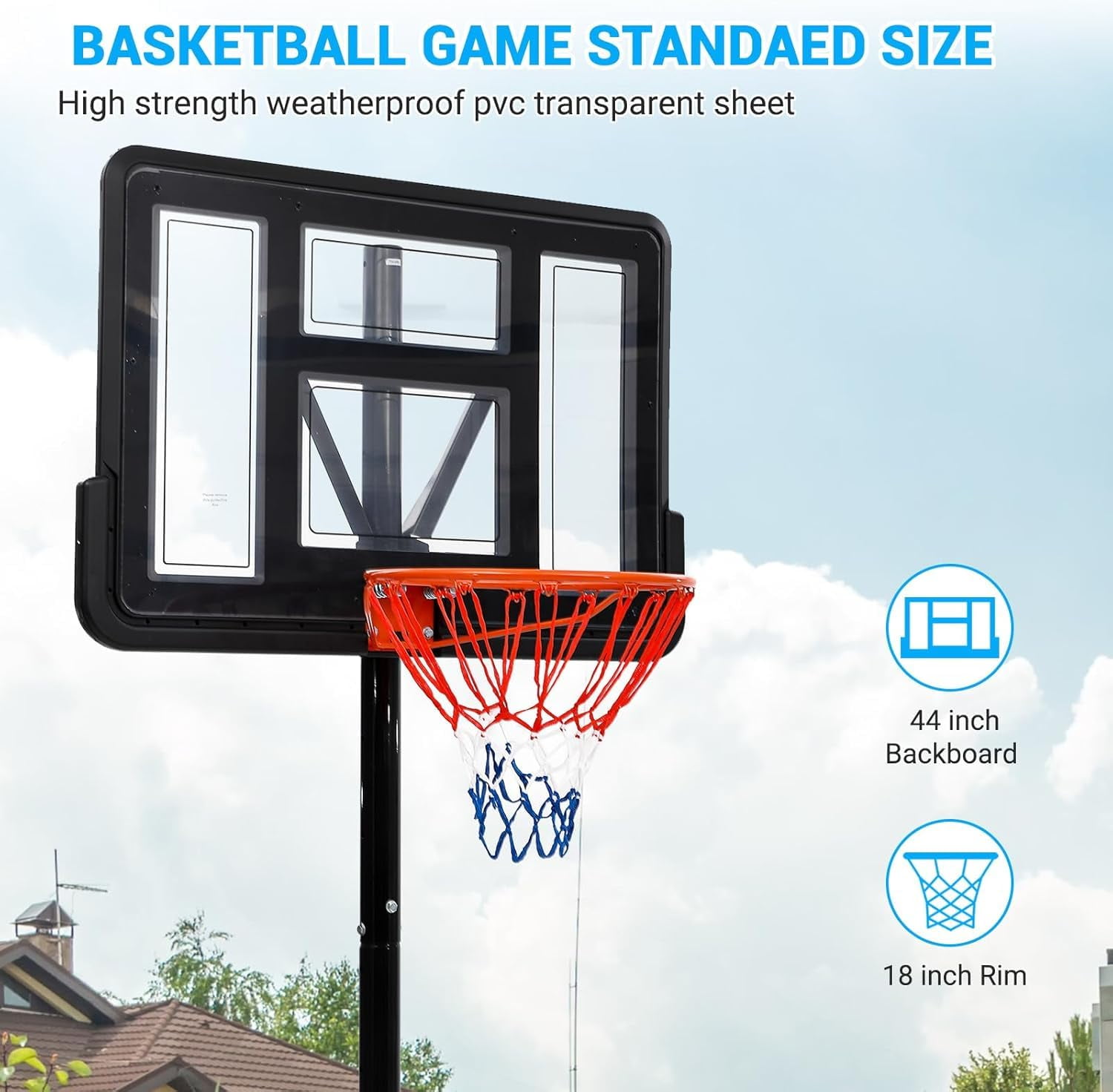 Kojooin Portable Basketball Hoop System with An Adjustable 5.2-Foot To 10-Foot Basket and Built-In Wheels, Suitable for Teenagers
