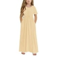 thumbnail image 2 of Annhoo Long Dresses for Toddler Kids 2025 Summer Crew Neck Short Sleeve Shiny Cute Solid Maxi Dresses 4-14 Years, 2 of 9