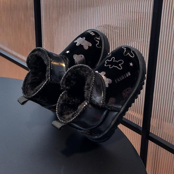 2024 New Children's Snow Boots Boys Girls Warm Plus Cashmere Lined Boots Toddler Non-slip Outdoor Shoes Kids Casual Boots (black,23(inner 14.5cm))