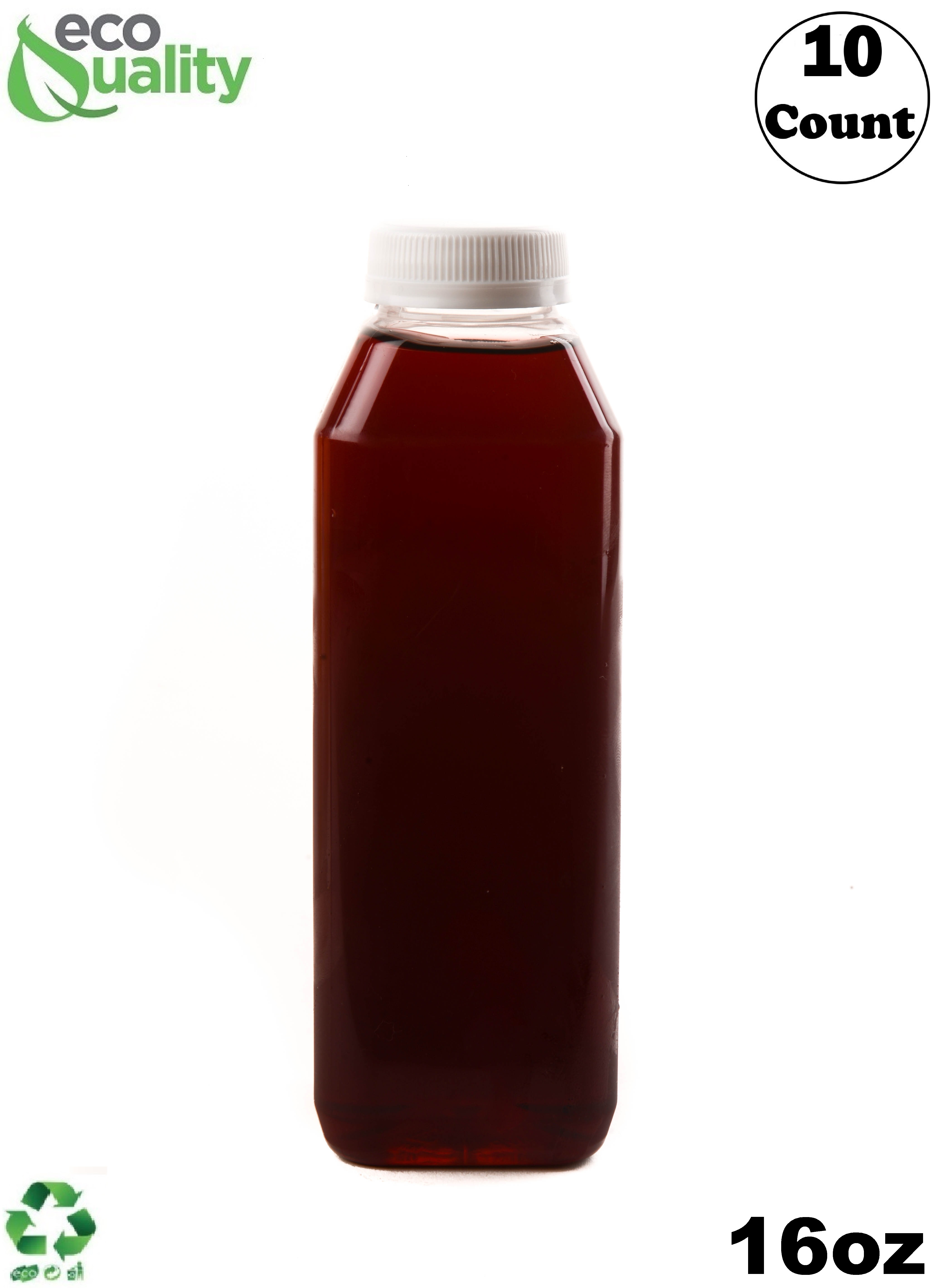 [10 PACK] 16 OZ Clear Square Plastic Juice Bottles with Tamper Evident