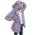 thumbnail image 2 of Holiday Savings Deals 2023! ITSUN Fleece Jacket Women,Women's Oversized Open Front Hooded Draped Pockets Cardigan Coat Purple, 2 of 6