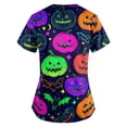 thumbnail image 4 of Halloween Costumes Scrub Tops Women Cute Dressy Casual Blouses Short Sleeve Pumpkin Pattern Crewneck Loose Fit Fall Daily Shirts Tops Dark Purple M, 4 of 5
