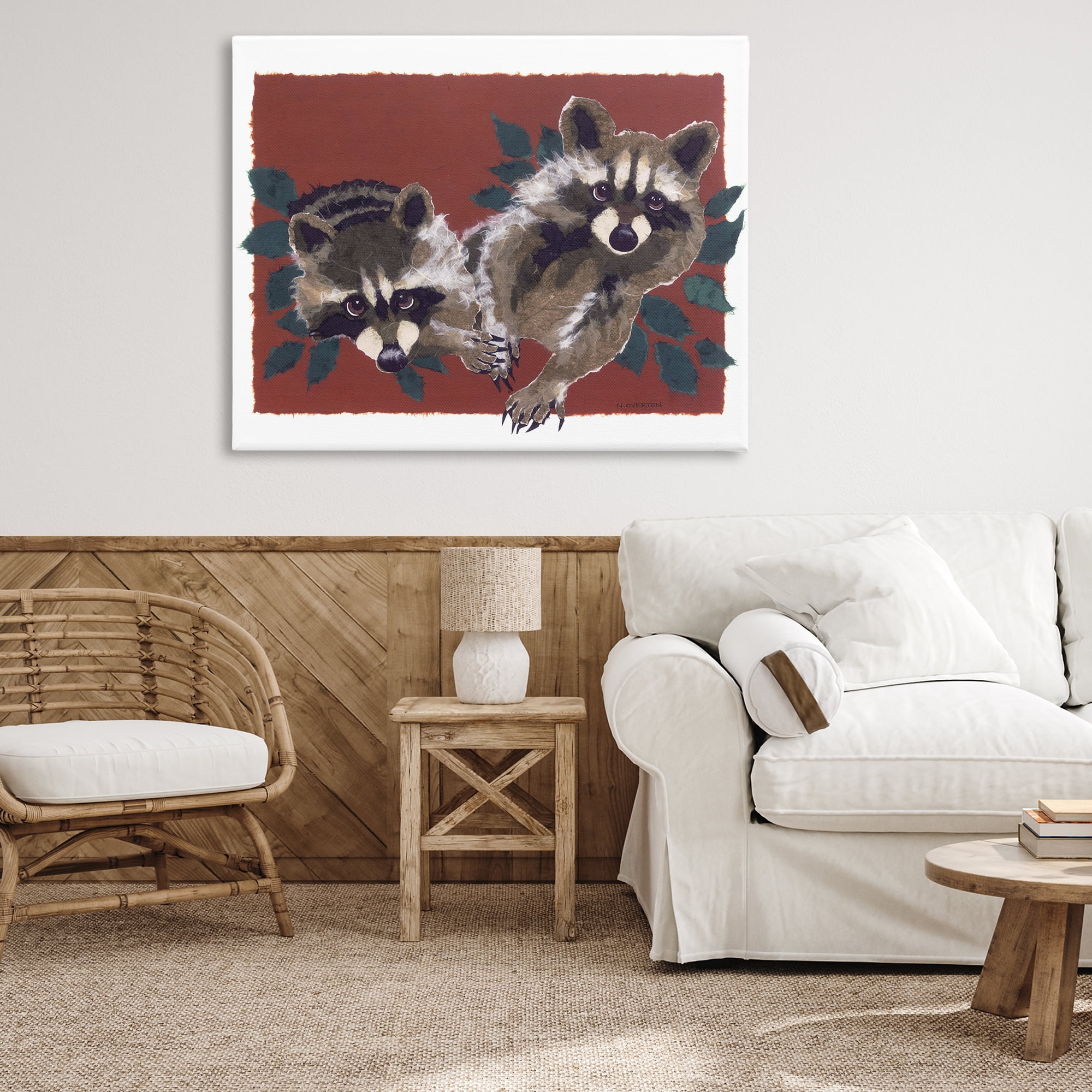 Stupell Industries Two Raccoons & Leaves Animals & Insects Painting Gallery Wrapped Canvas Art Print Wall Art, 48 x 36