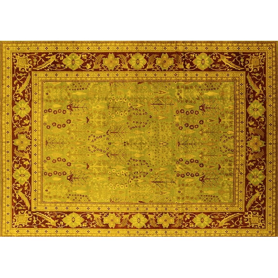 Ahgly Company Machine Washable Indoor Rectangle Oriental Yellow Industrial Area Rugs, 2' x 5'