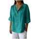 thumbnail image 3 of Top de encaje,Blusa de mujer con escote en V, manga 3/4, aspecto de lino, corte holgado, botones, poliéster, ropa informal, sopatenor, 3 of 9