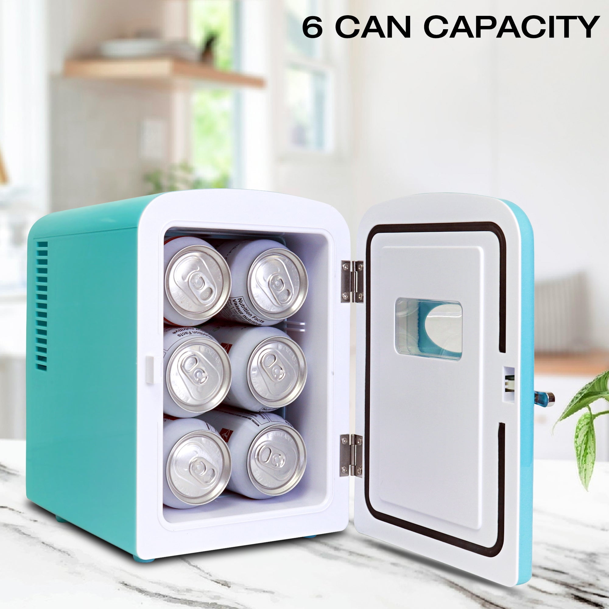 Koolatron Retro Mini Portable Fridge, 4L Compact Refrigerator for Skincare, Beauty Serum, Face Mask, Personal Cooler, Includes 12V and AC Cords, Desktop Accessory for Home Office Dorm Travel, Aqua