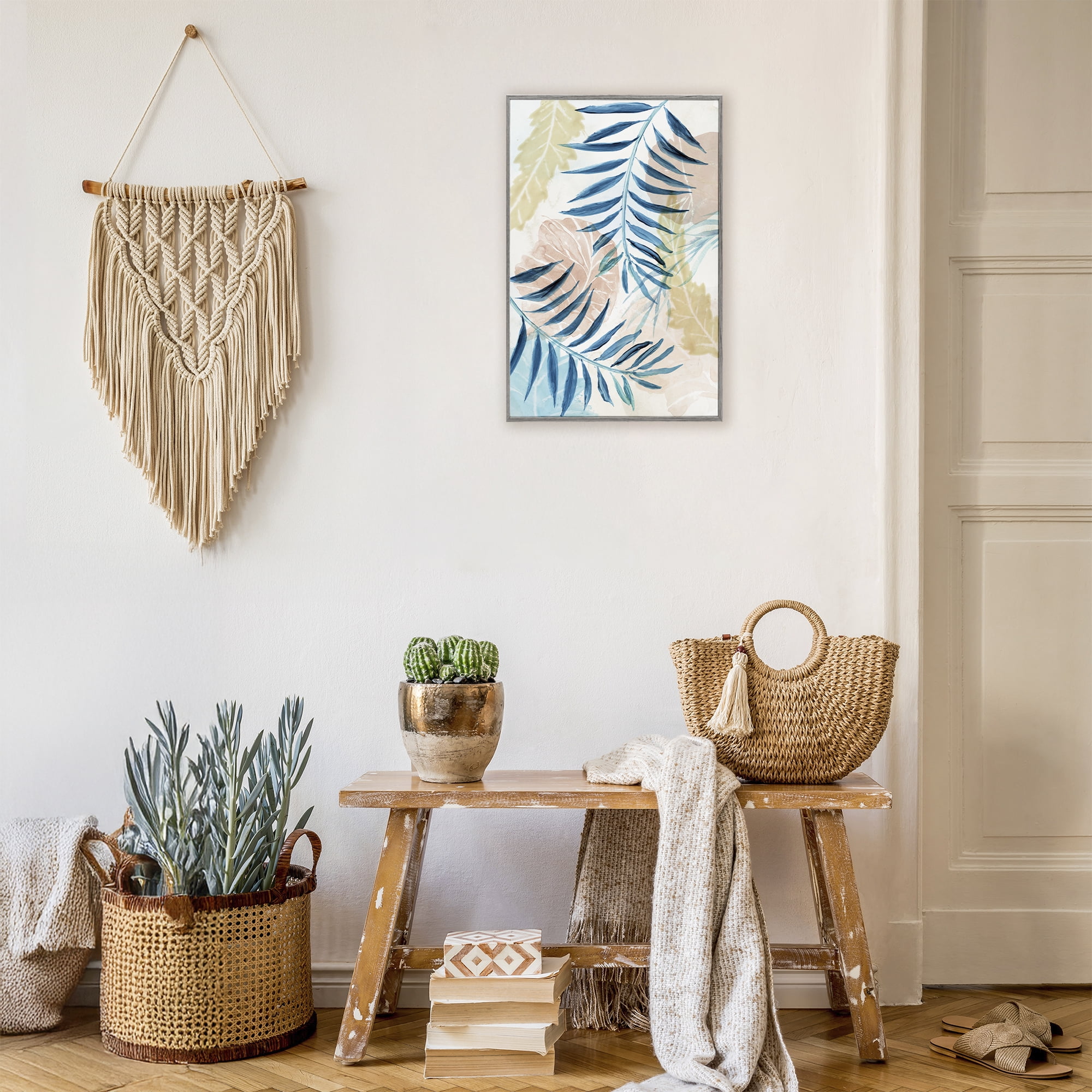 Stupell Industries Palm Fronds in Pastel Haze Gray Framed Giclee Art, design by Nan