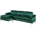thumbnail image 3 of Maklaine Modern Velvet Cushioned Arms Sectional Sofa in Green/Gold, 3 of 6