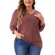 thumbnail image 1 of Blusa de Talla Grande para Mujeres, Manga 3/4, Cuello en V, Decoración de Botones, Camisetas Casual Sólidas 3X Burdeos, 1 of 6