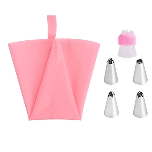 TureClos 6pcs/set Cake Decoration Set Cream Bag Icing Nozzle Sugarcraft Pastry Bag Baking Decorating Tool Kit, Pink