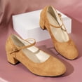thumbnail image 4 of Dpityserensio Women's Solid Color Medium Heeled and Thick Heeled Shoes with A Straight Buckle and Shallow Mouth Suede for Women Yellow 9.5(43), 4 of 8