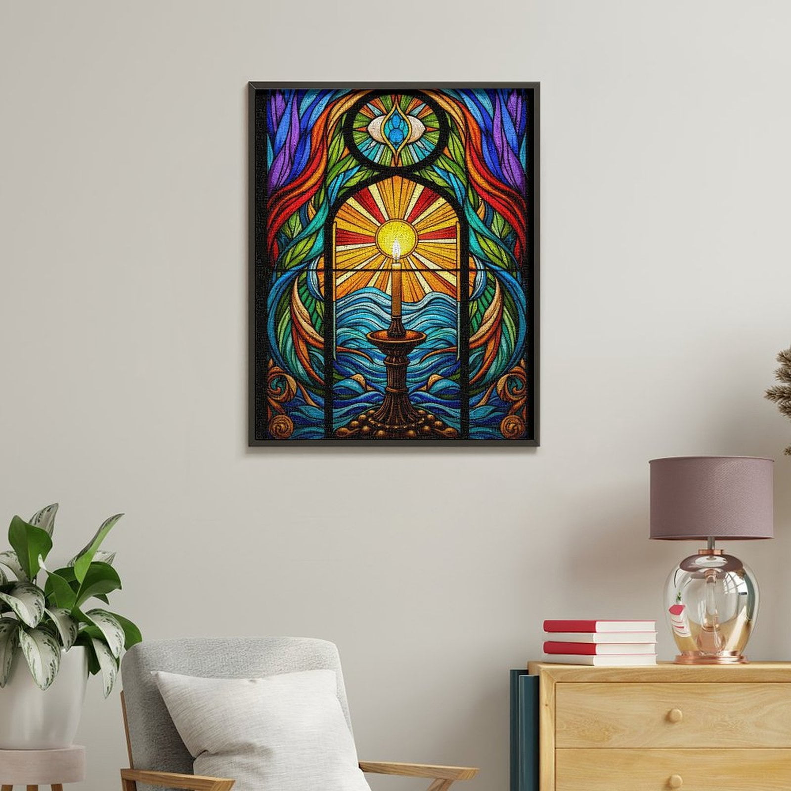 Paint By Numbers Kit for Adults Beginner - DIY Stained Glass Candle Ocean Sunset Canvas Painting Kits for Adults, Frameless Paint By Number for Adults for Home Wall Decor 16x20 Inch