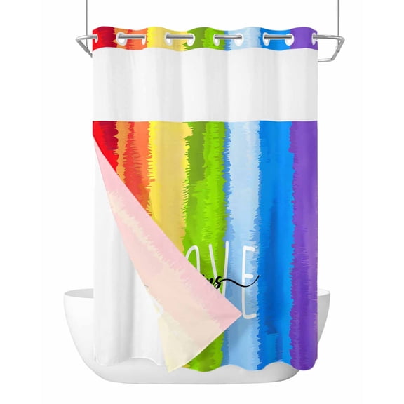 No Hook Cloth Fabric Shower Curtain with Snap in Liner, Rainbow Waterproof Shower Curtains Set with See Through Top Window, Cartoon Colorful Gradient Striped Funny Art Bath Curtains Shower 72"x84"