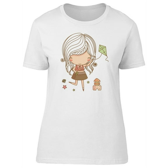 Cute Cartoon Girl With Kite Tee Women's -Image by Shutterstock