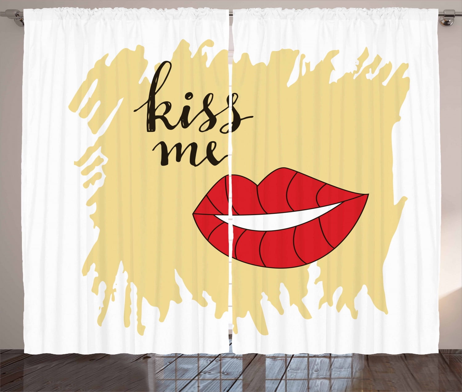Kiss Me Curtains 2 Panels Set, Hand Drawn Sexy Woman Lips Illustration ...