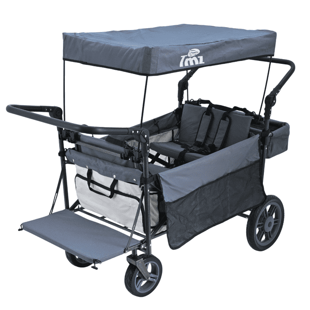 Carriola Vagon Doble Para Bebé Tmz Multifuncional Plegable Gris/Beige