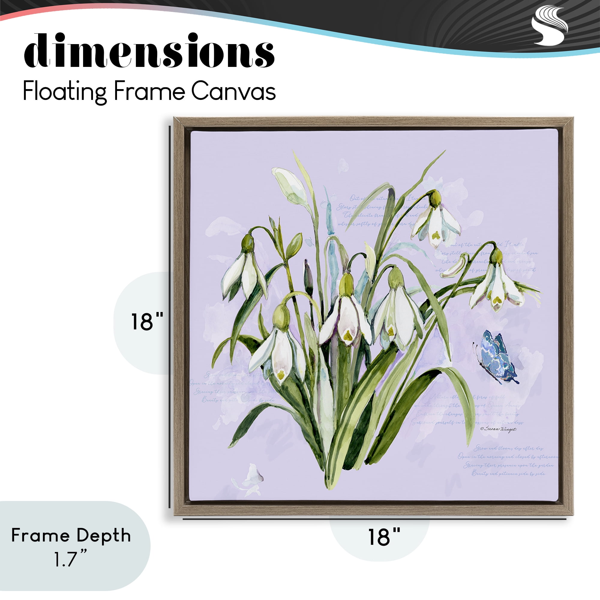 Stupell Industries Snowdrops with Vintage Writings Brown Framed Floater Canvas Wall Art, design by Susan Winget