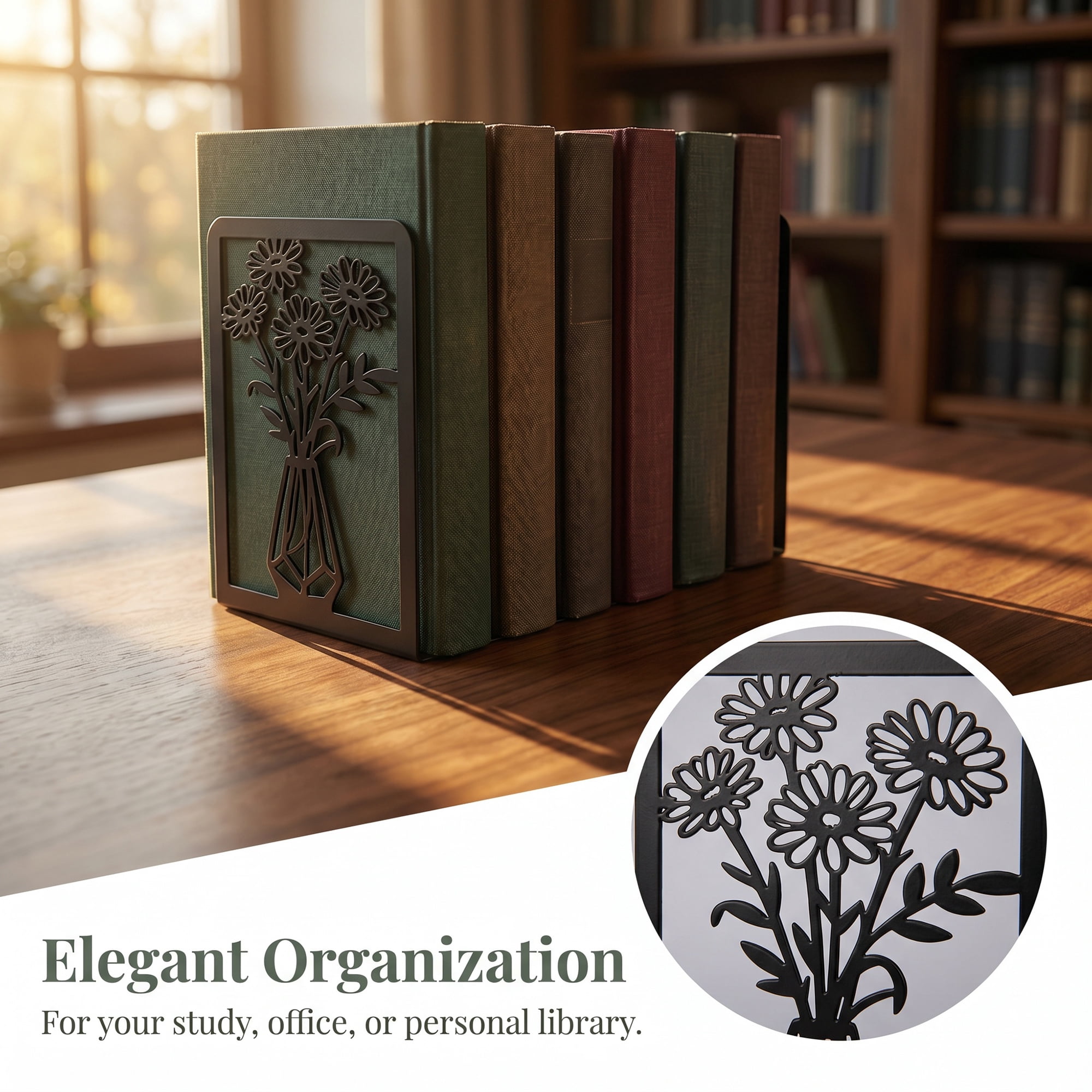 Unique Bargains Metal Tree Design Book Ends for Shelves Black Plant StyleF 4.7"x3.5"x6.8"
