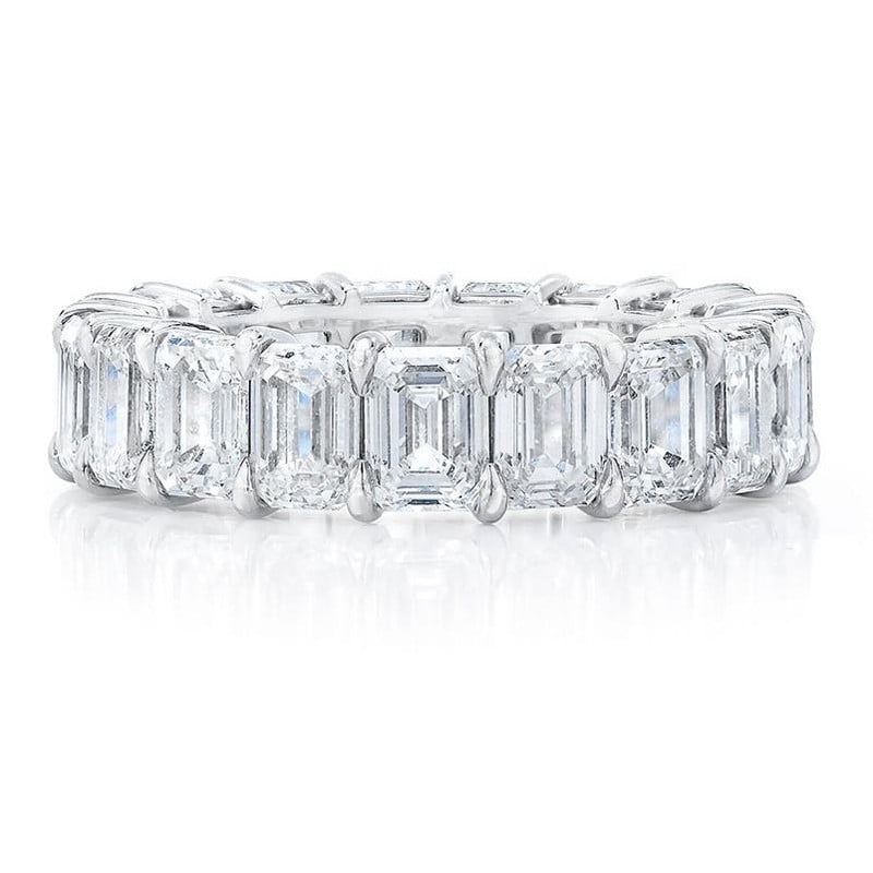 3.0 CTW Emerald Cut Lab Grown Diamond Full Eternity Ring 925 Sterling Silver Wedding Band