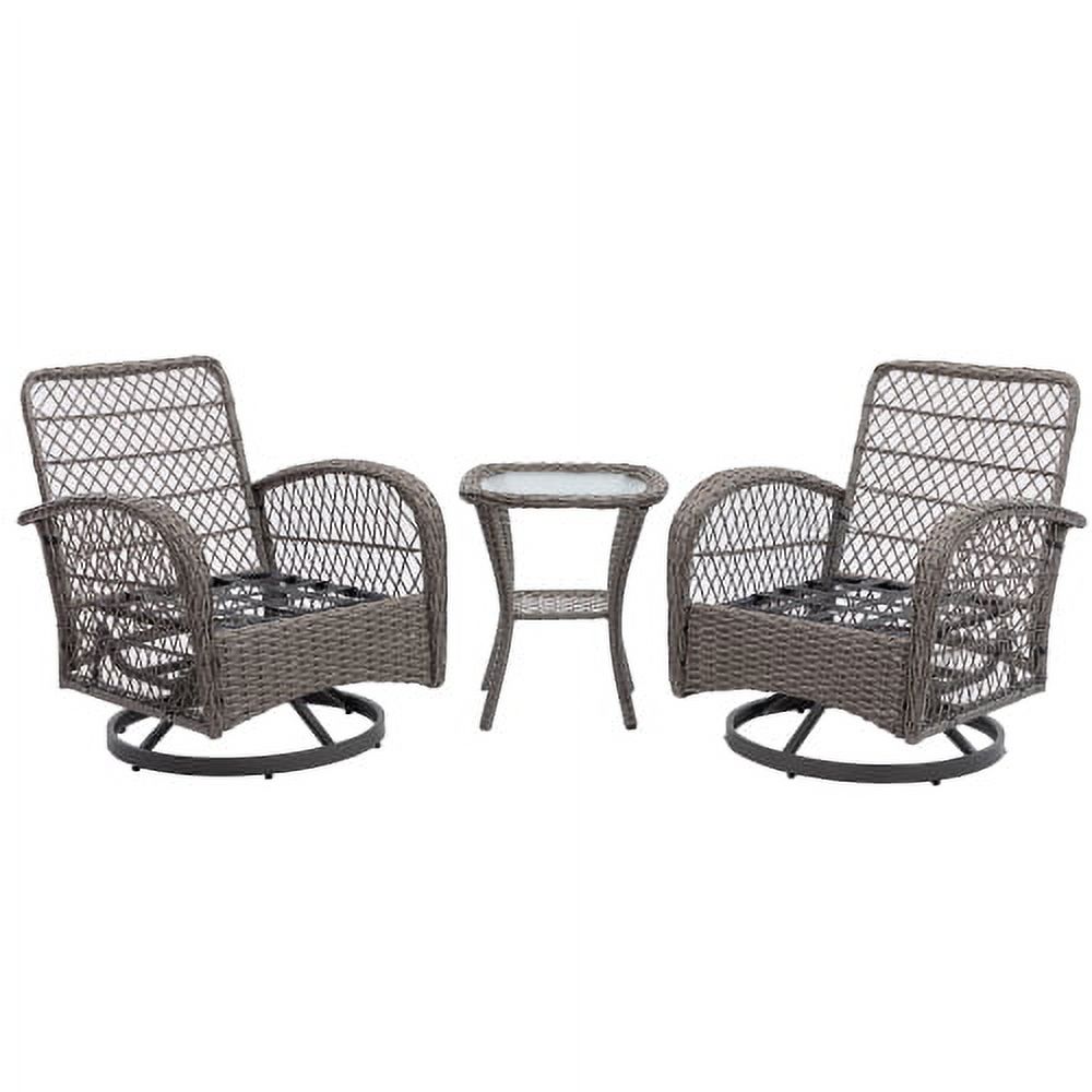 3 Pieces Patio Furniture Set, Patio Swivel Rocking Chairs Set, 2PCS Rattan Rocking Chairs and Side Table, Wicker Patio Bistro Set with Padded Cushions, for Patio Deck Porch Balcony,Coffee - image 3 of 7