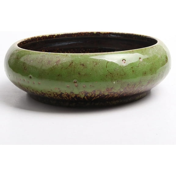 Ceramic Succulent Pots: 7.3 inch Large Shallow Planter, Bonsai Pots Succulent Planters with Drainage Hole, Round Glazed Garden Decorative Cactus Flower Plant Container Bowl (Green)