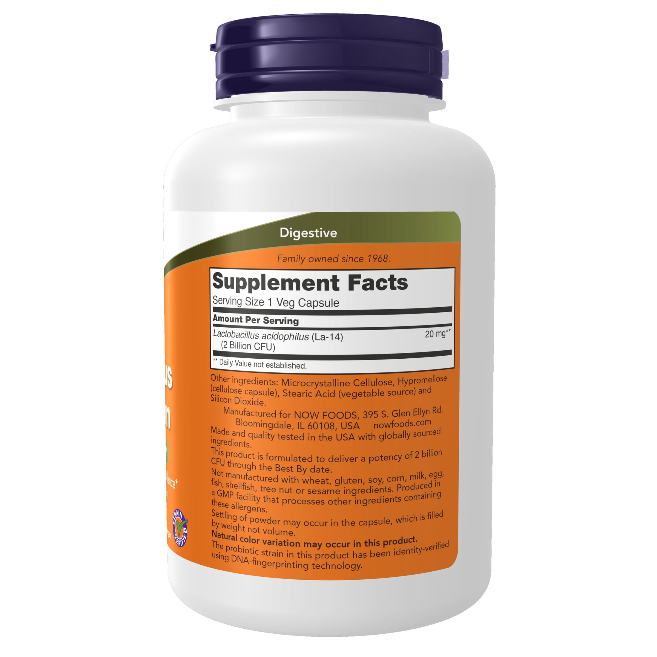 NOW Supplements, Acidophilus, Two Billion, Strain Verified, Healthy Intestinal Flora*, 250 Veg Capsules