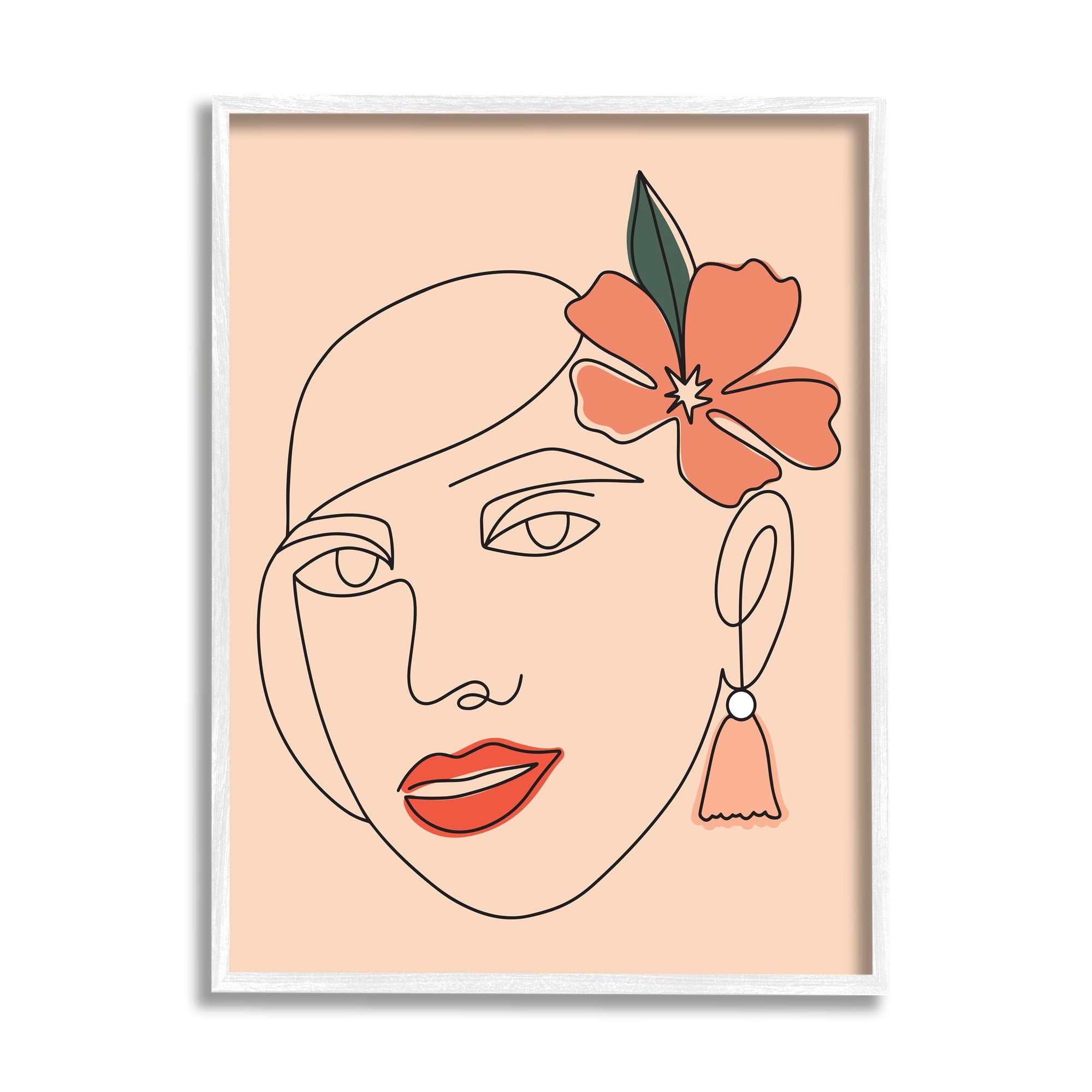 Stupell Industries Abstract Line Doodle Woman Lipstick Flower Blossom Graphic Art White Framed Art Print Wall Art, Design by Hey Bre! Creative Studio