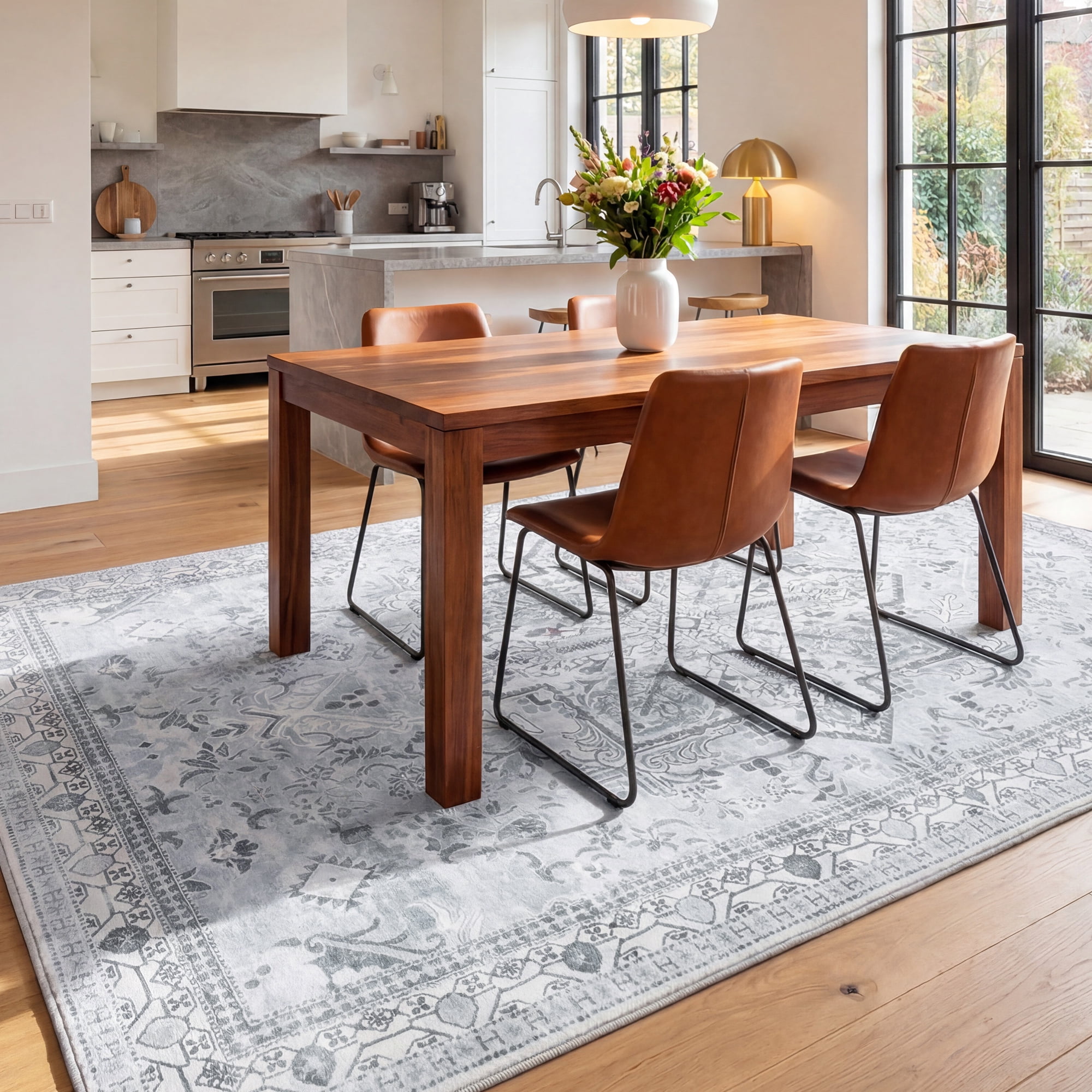 Lalado 8ft x 10ft Area Rugs for Living Room Washable Rugs Boho Floral Carpet Soft Low Pile Non-Slip Rug for Bedroom Dining Room Indoor Vintage Home Decor, Gray