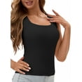 thumbnail image 4 of INSPIRE CHIC Women's U-Neck Tank with Built-In Bras Ribbed Wide Straps Undershirt L Black, 4 of 5