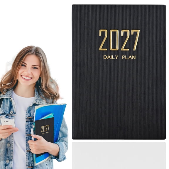2027 Daily Planner Notebook, A5 To Do List Notebook, Weekly and Monthly Academic Year Calendar Planner, Hardcover Schedule Organizer, Daily Agenda Book for Home,Travel & Office Use, Black