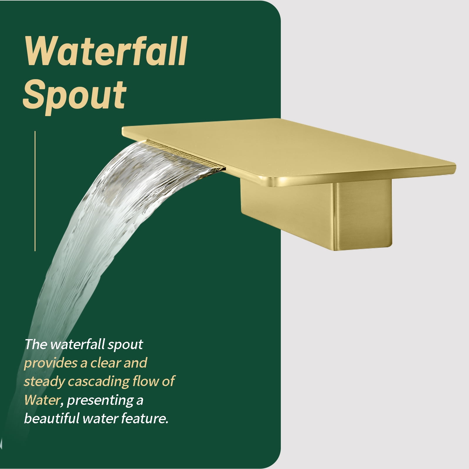 Cobbe 5-Hole Mount Brushed Gold Waterfall Bathroom Bathtub Faucet Set with 11.02-Inch Wide Bathtub Spout, Handheld Sprayer
