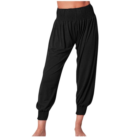 Ohufall Sweatpants Women Recreational Home Harron Solid Color Elastic Mid Waist Sports Yoga Fold Leggings Long Pants Clearance