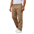 thumbnail image 3 of Cargo Pants for Men Water-Resistant Elastic Waist Cargo Pants Ripstop Breathable Military Hiking Pants with Multi Pockets Big and Tall Trousers,Brown L, 3 of 4