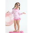thumbnail image 3 of Tiny Cutey Toddler Girl Swimsuit Baby Long Sleeve One-Piece Rash Guard Bathing Suit with Hat for 3-6 Months, 3 of 8