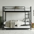 thumbnail image 3 of Twin Bunk Bed with Trundle Metal Bunkbeds with Ladder and Full-Length Guardrail, Noise Free, No Box Spring Needed, Black, 3 of 12