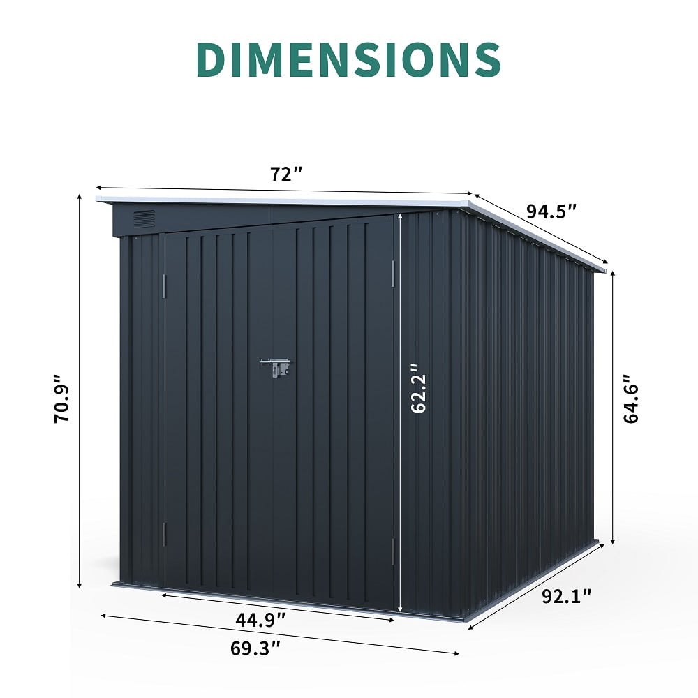 YDSM 6x8FT Galvanized Steel Outdoor Storage Shed with Lockable Double Doors, Metal Lean to Shed with Free PC Light Board for Tools, Bikes & Patio Essentials