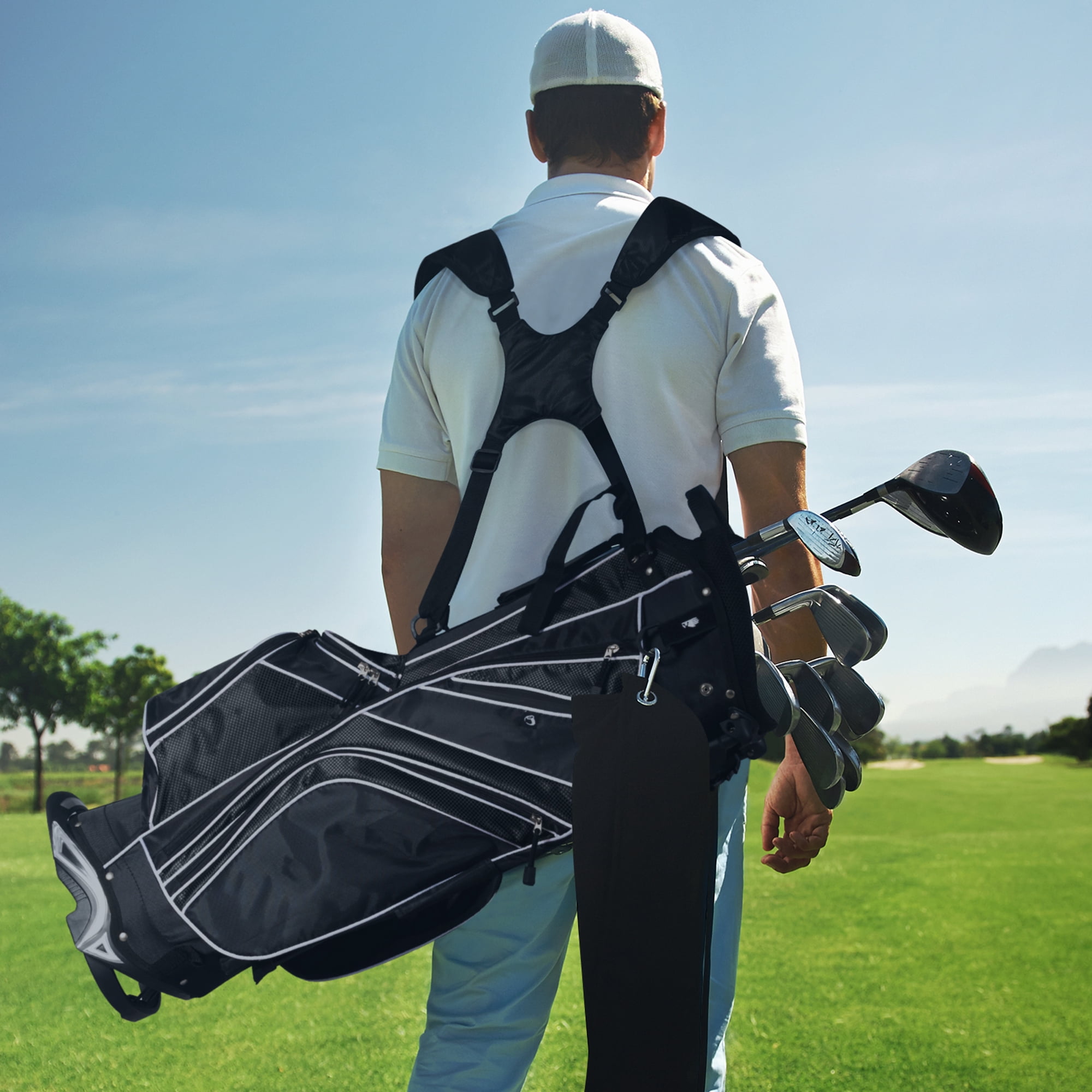 Gymax Golf Carry Bag Golf Stand Bag 6 Way Divider w/ Straps & 7 Storage Pockets Black