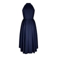 thumbnail image 5 of VEKDONE High Low Prom Dresses for Women Elegant V-Neck Halter A-Line Pleated Satin Party Gowns Tie Waist Navy M, 5 of 8