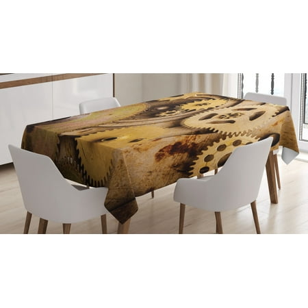 

Steampunk Tablecloth Engineering Equipments Illustration of Mechanical Elements Wheels Close Up Image Rectangular Table Cover for Dining Room Kitchen 60 X 90 Inches Sand Brown by Ambesonne