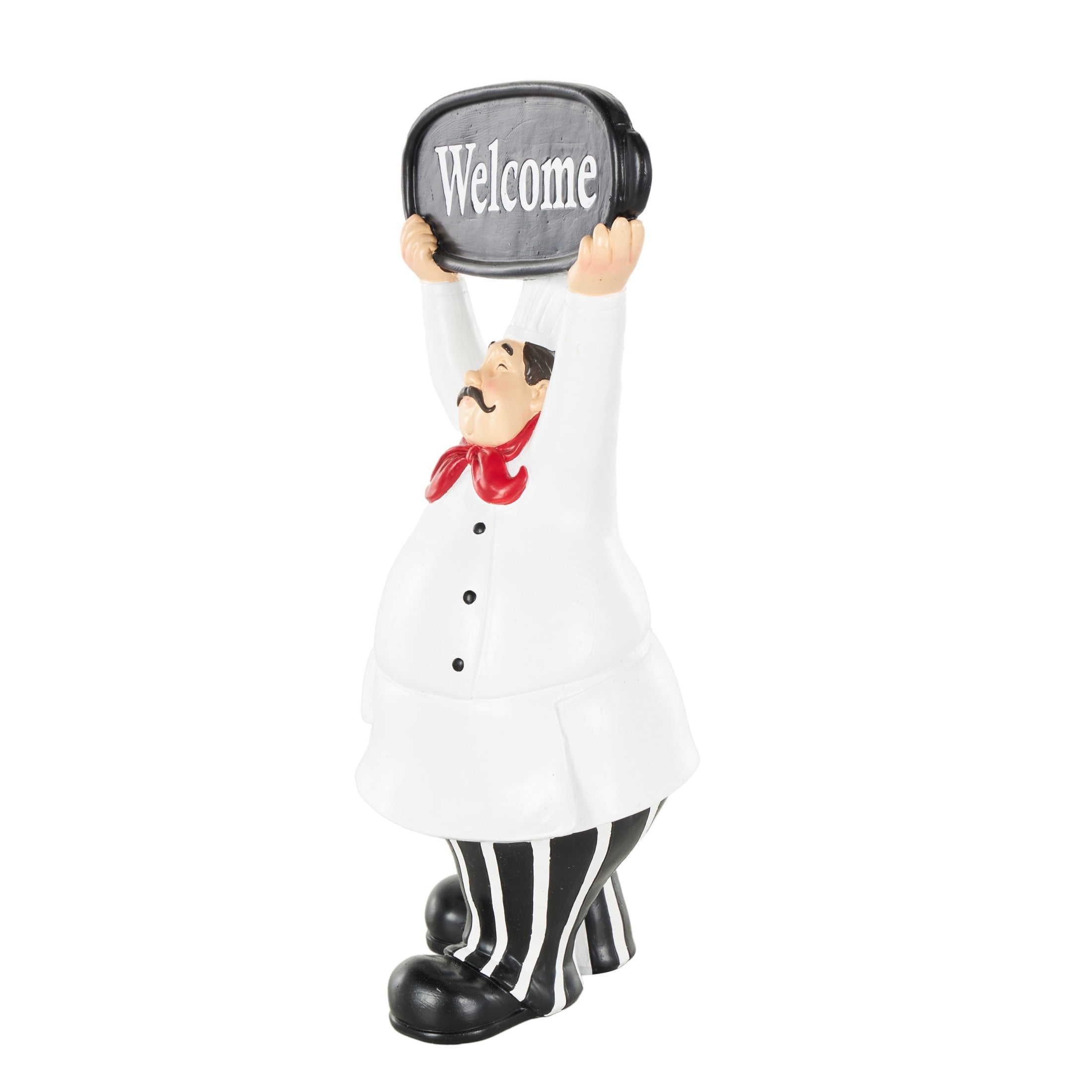 6" x 13" White Polystone Kitchen Decorative Figurine Chef Sculpture with Welcome Sign, by DecMode