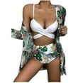thumbnail image 4 of Women 3 Piece Beach Outfits Tropical High Waist Wrap Bikini Swimsuit with Beach Kimono Cover Ups Swimwear Set, 4 of 5