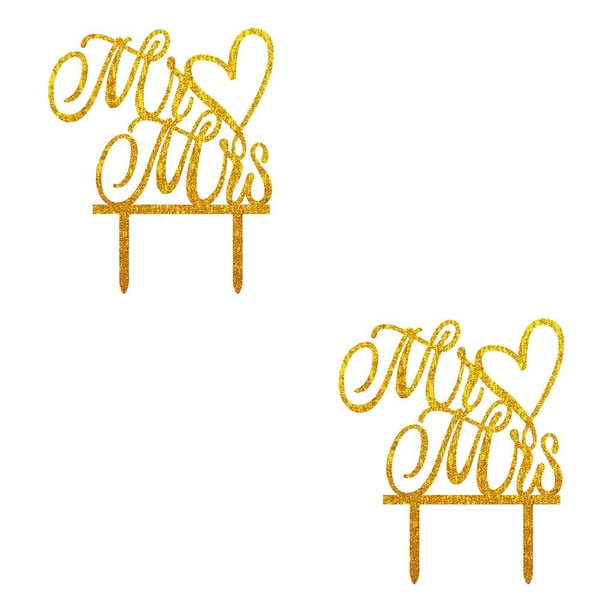 Yuarrent Acrílico inofensivo y Sign Novia y novio Cake Topper Gold para decoraciones de bodas Shiny Type1 NO1